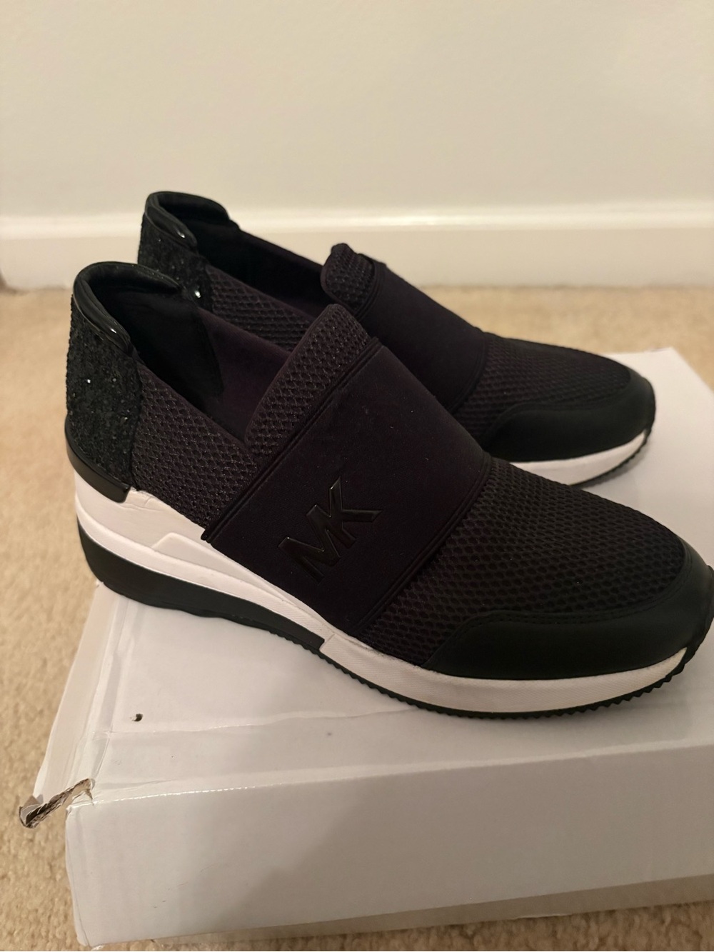 Michael Kors Black Slip-On Knit Platform Sneakers